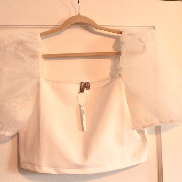 ASOS DESIGN scuba bandeau with organza sleeves - Picture 2 of 4